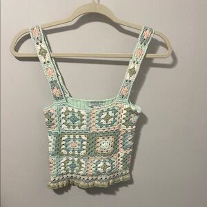 American Eagle Outfitters Green Cropped Embellished Tank Top